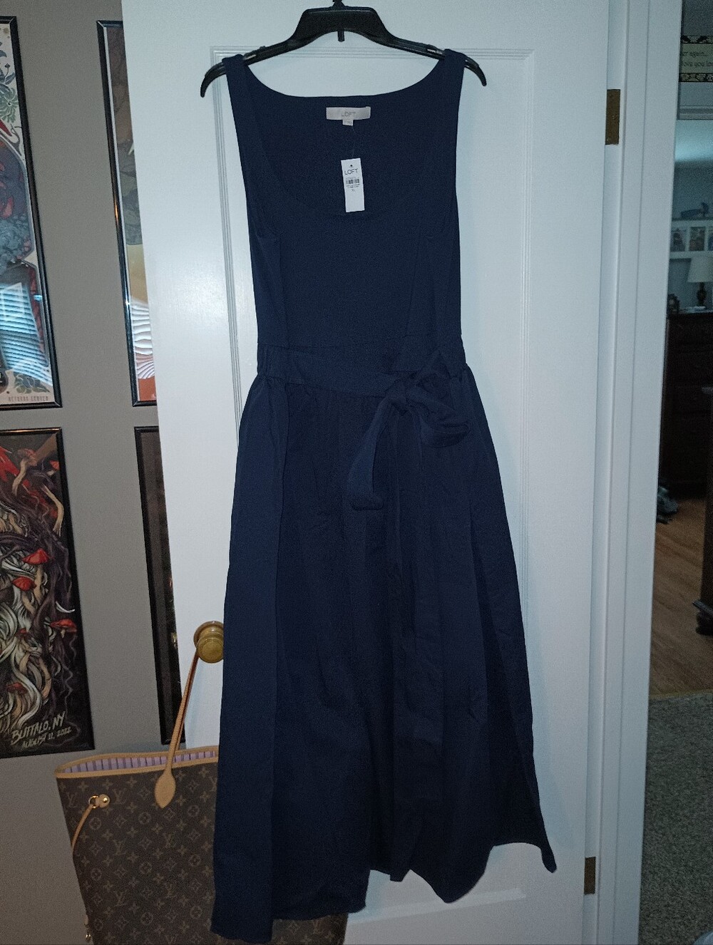 LOFT Navy Sleeveless Tie-Waist Maxi Dress